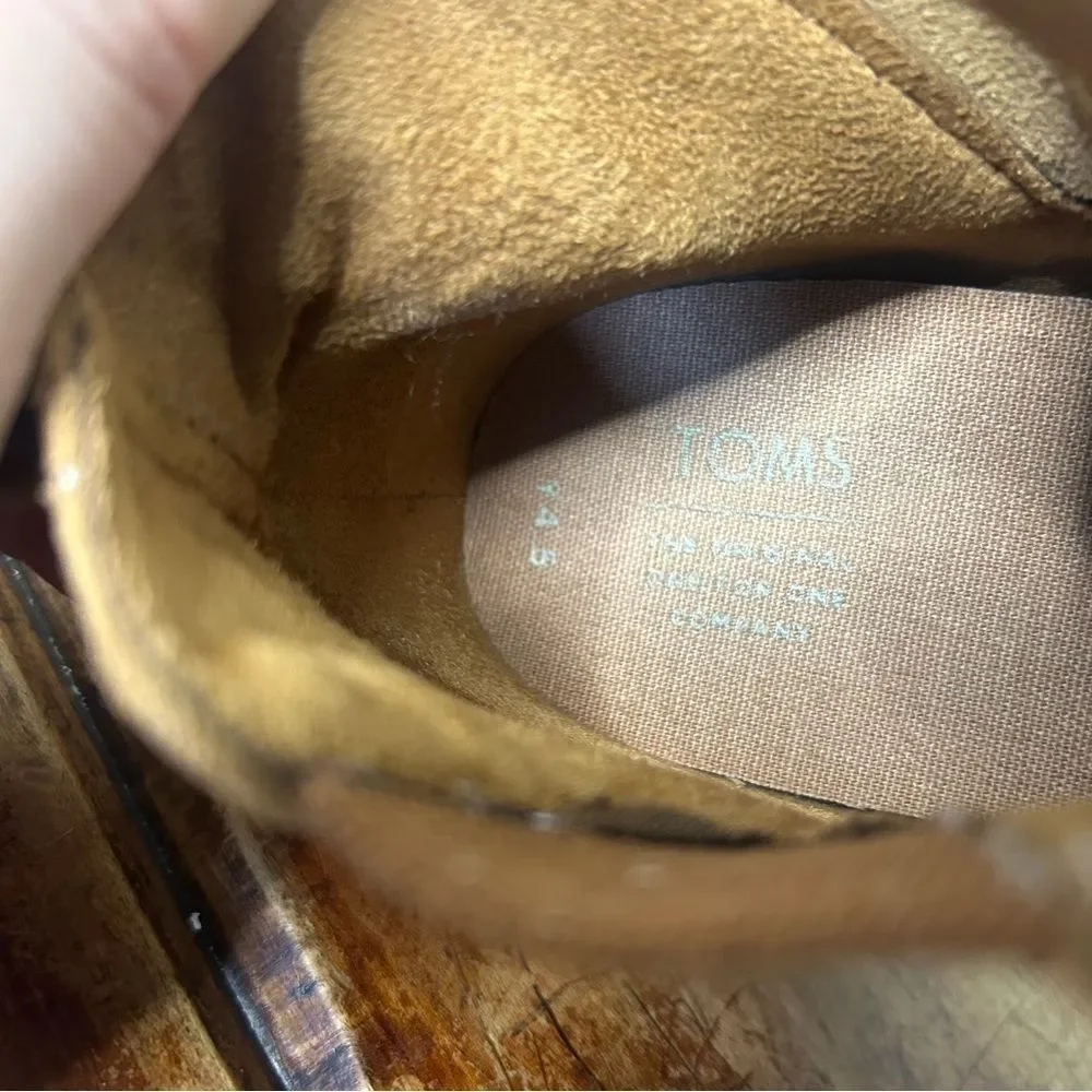 Toms Caramel Brown Suede Youth sz 4.5 Kelsey Wedge Booties 10014332 preworn